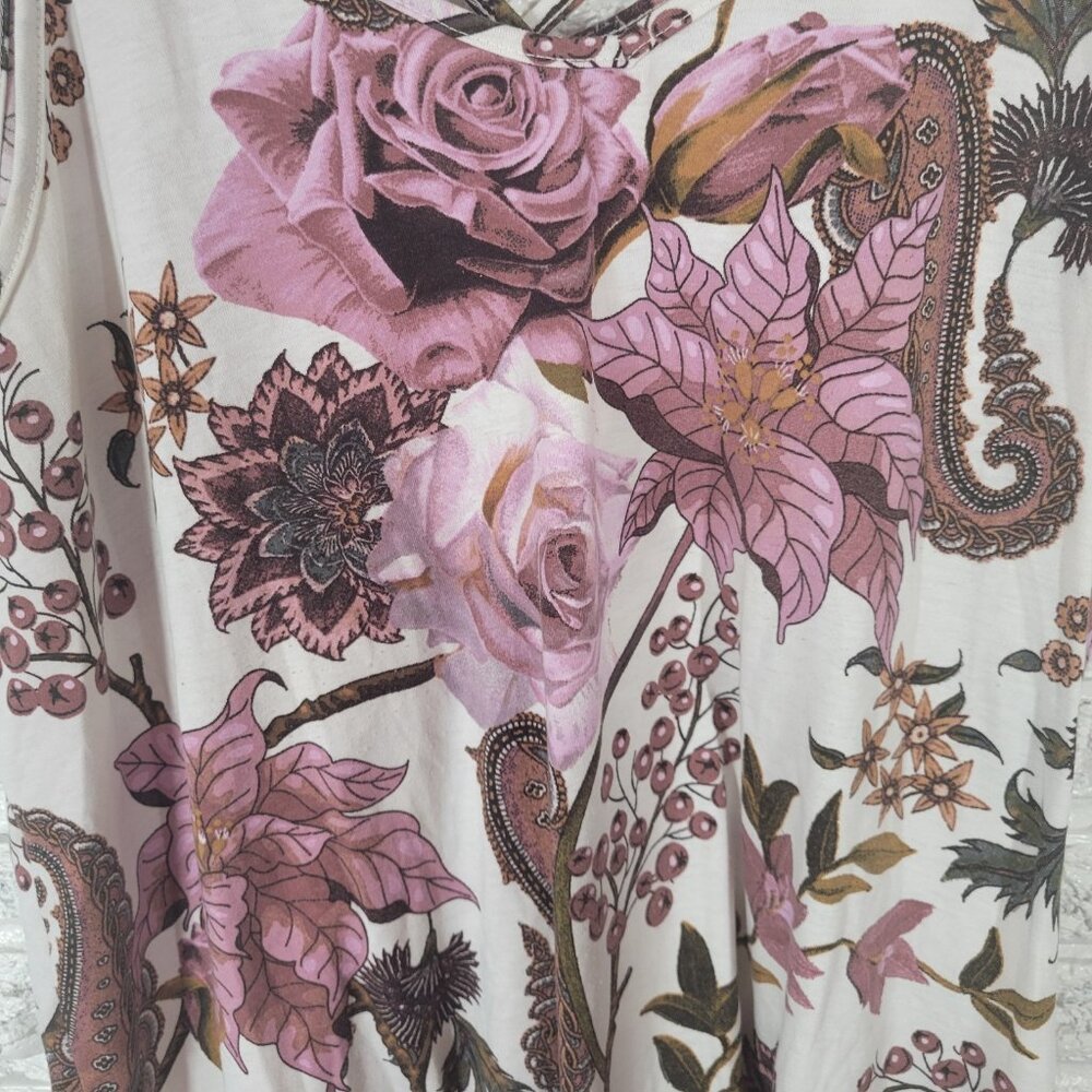 Lularoe Womens Top XL Camisole Purple Brown Floral Criss Cross FLO1E - Picture 5 of 9